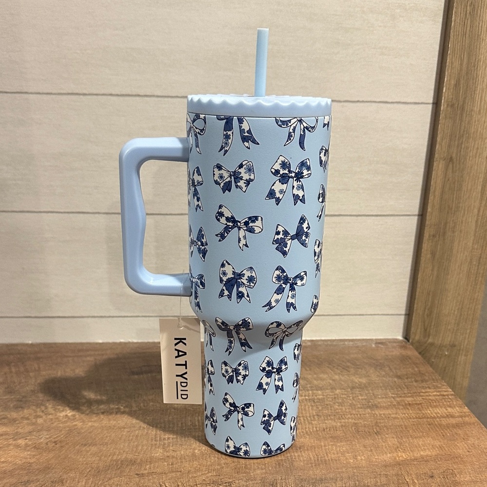 Katydid Light Blue Bow Pattern Tumbler